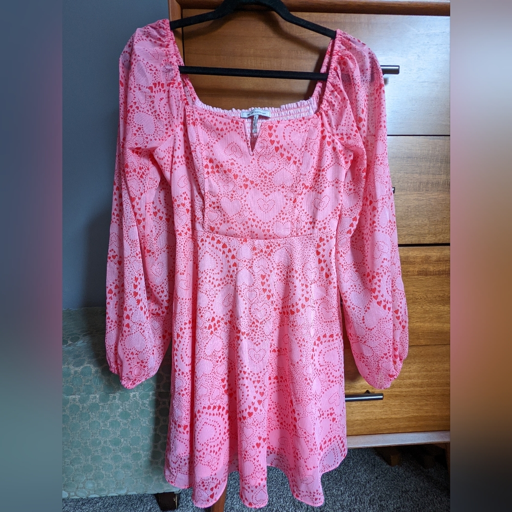 BCBGeneration pink hearts mini dress, size XS
